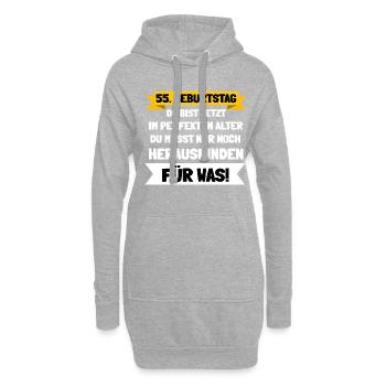 55. Geburtstag und im besten Alter was zu machen - Hoodie-Kleid - Grau meliert - Vorne