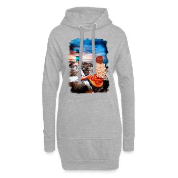 Leuchtturm Warnemünde Illustration Blondine - Hoodie-Kleid - Grau meliert - Vorne