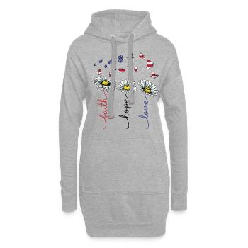 Faith Hope Love Daisy Fleurs USA Drapeau Papillons - Sweat-shirt à capuche long Femme - gris chiné - Devant