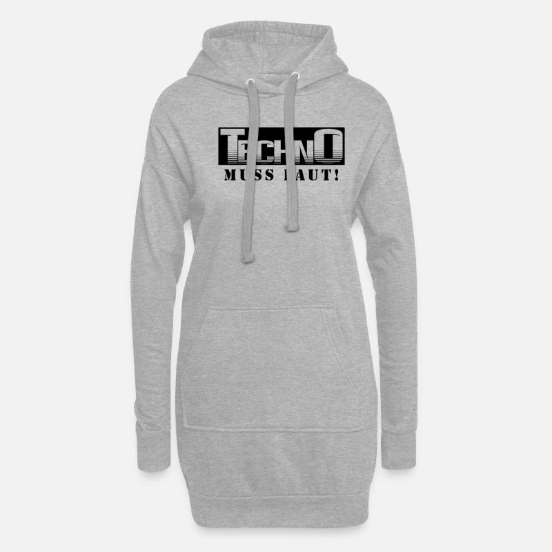 Techno Muss Laut Techno Spruch Feiern tanzen - Hoodie-Kleid - Grau meliert