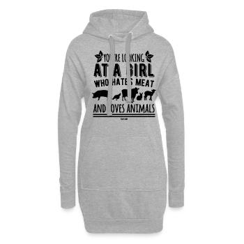 La fille aime les animaux cadeau végétalien - Sweat-shirt à capuche long Femme - gris chiné - Devant