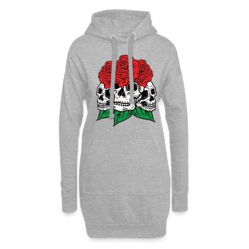 Totenköpfe und Rosen Gothic Knochen Skelett Tod - Hoodie-Kleid - Grau meliert - Vorne