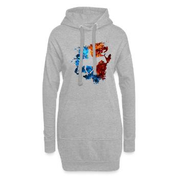 Pferd Rot Blau Feuer Reiter Reiten - Hoodie-Kleid - Grau meliert - Vorne