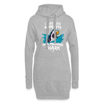 Ich habe Hunger wie ein verrückter Hai - Hoodie-Kleid - Grau meliert - Vorne
