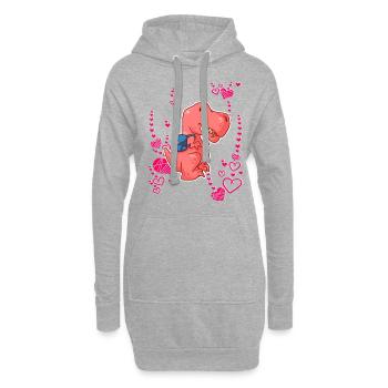 T-Rex Liebe Herzen Schulkind - Hoodie-Kleid - Grau meliert - Vorne