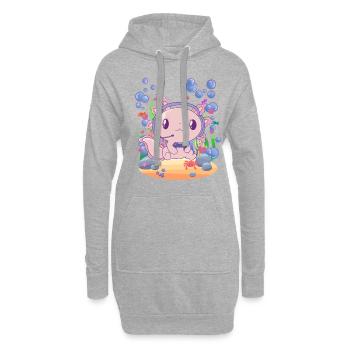 Axolotl zockt unter Wasser - Hoodie-Kleid - Grau meliert - Vorne