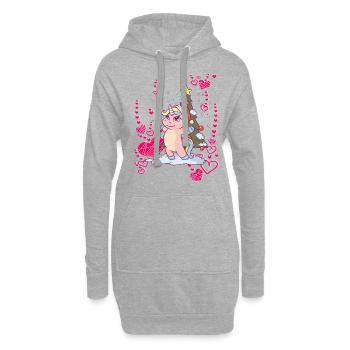Licorne Arbre de Noël Neige Hiver - Sweat-shirt à capuche long Femme - gris chiné - Devant