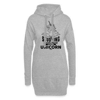 Einhorn Buch lesen Schule lernen - Hoodie-Kleid - Grau meliert - Vorne