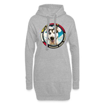 Dog Cartoon Huskie Design pour les amoureux des chiens - Sweat-shirt à capuche long Femme - gris chiné - Devant