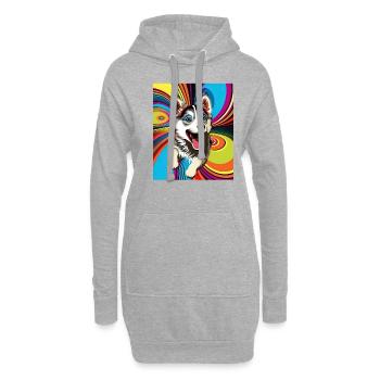 Dog Cartoon Huskie Design pour les amoureux des chiens - Sweat-shirt à capuche long Femme - gris chiné - Devant