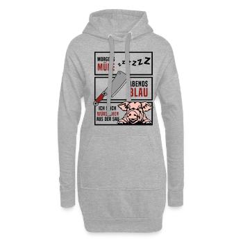 Morgens müde abends blau ich mach Würstchen - Hoodie-Kleid - Grau meliert - Vorne