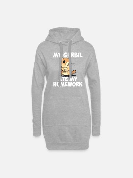 Gerbille a mangé mes devoirs, gerbille - Sweat-shirt à capuche long Femme - gris chiné