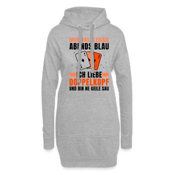 Morgens fleissig abends blau Doppelkopf - Hoodie-Kleid - Grau meliert - Vorne