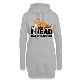 J’ai lu un livre interdit Cat Lover Reader Read - Sweat-shirt à capuche long Femme - gris chiné - Devant
