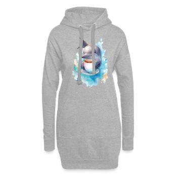 Delphin mit Kaffee -Aquarellstil - Hoodie-Kleid - Grau meliert - Vorne