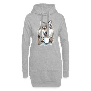 Wolf mit Kaffee -Aquarellstil - Hoodie-Kleid - Grau meliert - Vorne