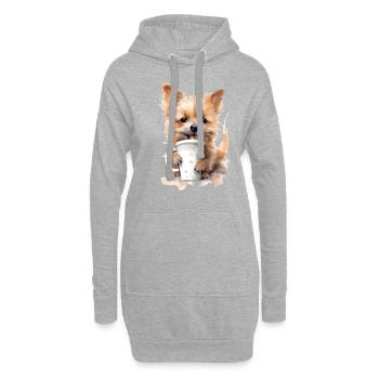 Yorkshire Terrier Hund mit Kaffee -Aquarellstil - Hoodie-Kleid - Grau meliert - Vorne