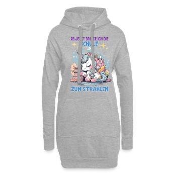 Schulkind Mädchen Einhorn Zur Einschulung - Hoodie-Kleid - Grau meliert - Vorne