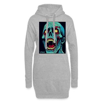 Ein schreiender grüner Totenkopf Zombie - Hoodie-Kleid - Grau meliert - Vorne