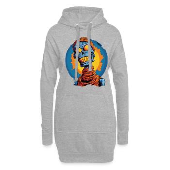 Blau und lustig, Skelett-Totenkopf-Mumie - Hoodie-Kleid - Grau meliert - Vorne
