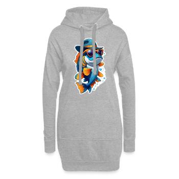 Drôle de poisson carpe koï avec lunettes de soleil et chapeau - Sweat-shirt à capuche long Femme - gris chiné - Devant
