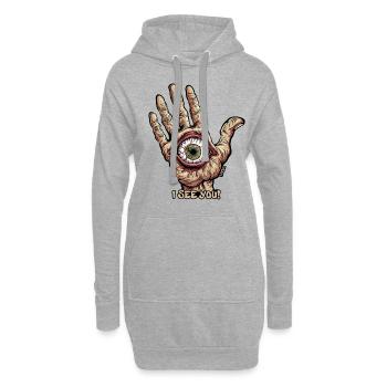 Hand mit Auge - Ich sehe dich - Hoodie-Kleid - Grau meliert - Vorne
