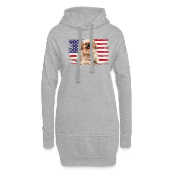 Drapeau pékinois américain - Sweat-shirt à capuche long Femme - gris chiné - Devant