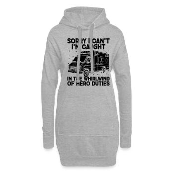 Tut mir leid, ich kann nicht, ich bin gefangen im Wirbelwind des Helden - Hoodie-Kleid - Grau meliert - Vorne