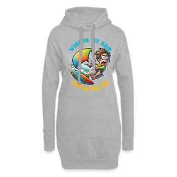 Kitesurf Vent dans mes cheveux, cerf-volant dans les airs - Sweat-shirt à capuche long Femme - gris chiné - Devant