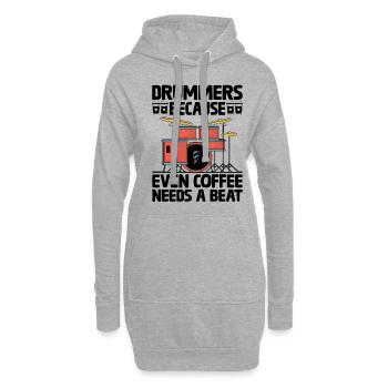 Trommler, weil auch Kaffee einen Beat-Drummer braucht - Hoodie-Kleid - Grau meliert - Vorne