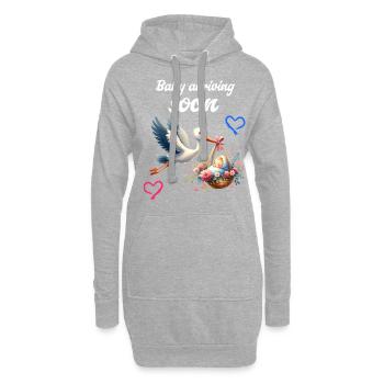 Bientôt je serai une mère, Avec la cigogne, bébé arrive bientôt - Sweat-shirt à capuche long Femme - gris chiné - Devant