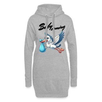Werdende Mutter Storch bringt die schöne Nachricht - Hoodie-Kleid - Grau meliert - Vorne