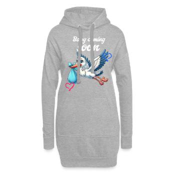 Bientôt je serai une mère, Avec la cigogne, bébé arrive bientôt - Sweat-shirt à capuche long Femme - gris chiné - Devant