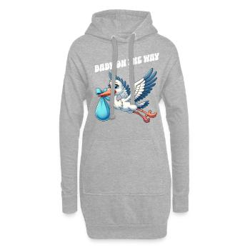 Werdende Mutter Storch bringt die schöne Nachricht - Hoodie-Kleid - Grau meliert - Vorne