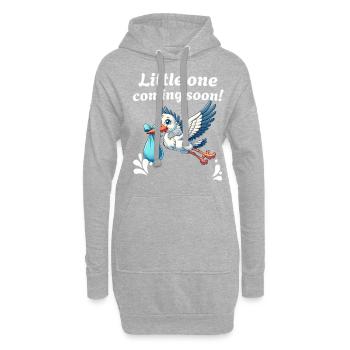 Werdende Mutter Storch bringt die schöne Nachricht - Hoodie-Kleid - Grau meliert - Vorne