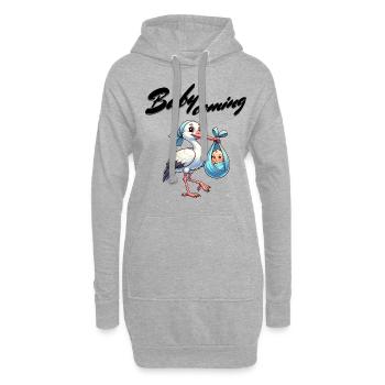 Werdende Mutter Storch bringt die schöne Nachricht - Hoodie-Kleid - Grau meliert - Vorne