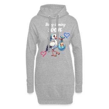 Werdende Mutter Storch bringt die schöne Nachricht - Hoodie-Kleid - Grau meliert - Vorne