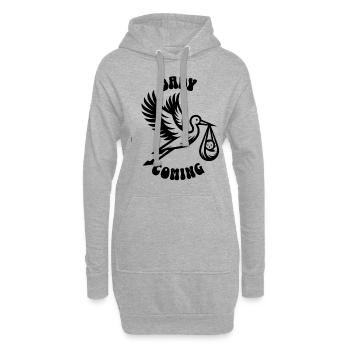 Werdende Mutter Storch bringt die schöne Nachricht - Hoodie-Kleid - Grau meliert - Vorne