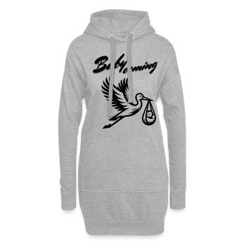 Werdende Mutter Storch bringt die schöne Nachricht - Hoodie-Kleid - Grau meliert - Vorne