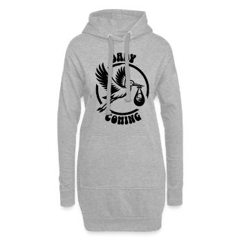 Werdende Mutter Storch bringt die schöne Nachricht - Hoodie-Kleid - Grau meliert - Vorne