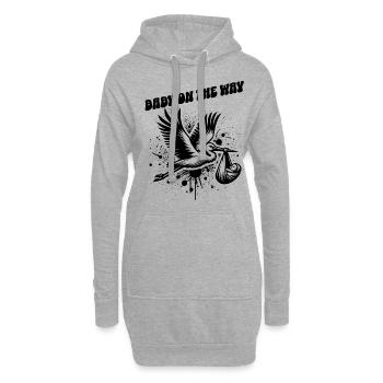 Werdende Mutter Storch bringt die schöne Nachricht - Hoodie-Kleid - Grau meliert - Vorne
