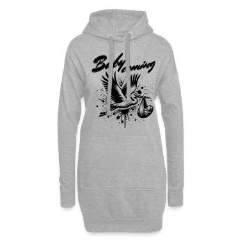 Werdende Mutter Storch bringt die schöne Nachricht - Hoodie-Kleid - Grau meliert - Vorne