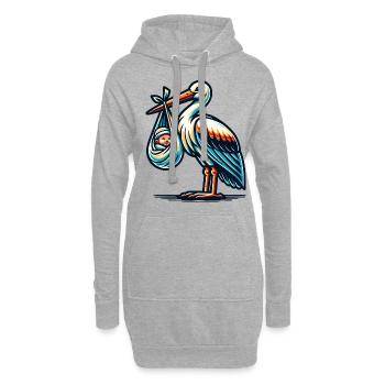 Süßer Storch mit Baby in Tragetuch - - Hoodie-Kleid - Grau meliert - Vorne
