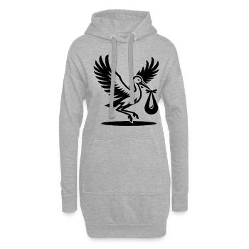 Cigogne avec silhouette de paquet bébé - Sweat-shirt à capuche long Femme - gris chiné - Devant