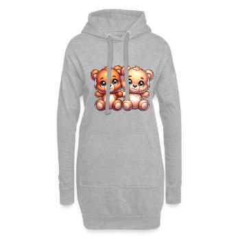 Deux adorables oursons câlins avec de grands yeux - Sweat-shirt à capuche long Femme - gris chiné - Devant