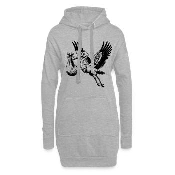 Storch mit Baby im Schnabel Illustration - - Hoodie-Kleid - Grau meliert - Vorne