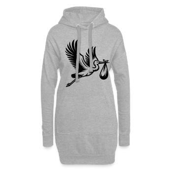 Cigogne avec bébé paquet illustration noir et blanc - Sweat-shirt à capuche long Femme - gris chiné - Devant