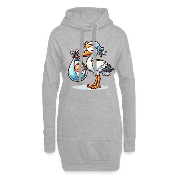 Niedlicher Storch Mit Baby Motiv – Willkommen - Hoodie-Kleid - Grau meliert - Vorne