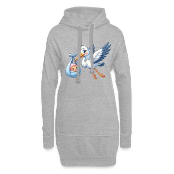 Niedlicher Klapperstorch Mit Baby Motiv - Hoodie-Kleid - Grau meliert - Vorne