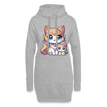 Niedliche Katzenmutter Mit Kitten Illustration - Hoodie-Kleid - Grau meliert - Vorne